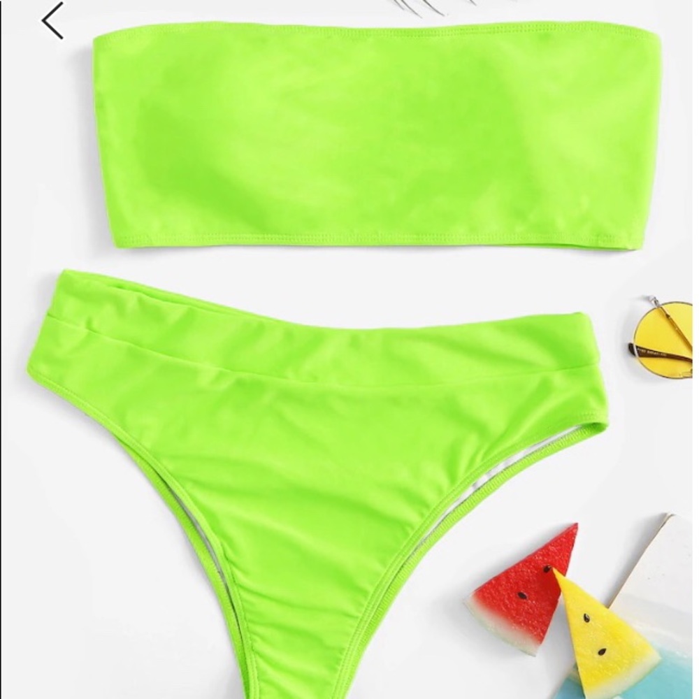 Neon Green High Waisted Bandeau Binini Set 💚